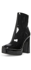 Steve Madden Luisina Black Patent Squared Toe Block Heel Pull On Ankle Boots