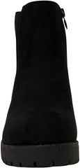 Refresh Club-01 Black Suede Elastic Panel Brown Slip On Chunky Heel Ankle Boots