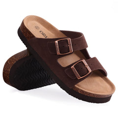 ORADO Platform Suede Soft Cork Footbed Summer Slides Adjustable Buckle Sandals 11