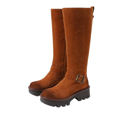 Sam Edelman Carter Stable Brown Buckle Detailed Chunky Heel Knee High Boots