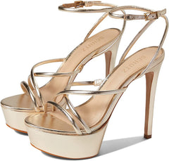 Schutz Zilla Gold Strappy Platform High Heel Metallic Dress Fornal Sandals Pumps