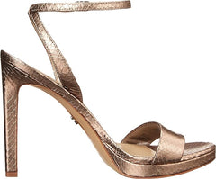 Sam Edelman Jade Pewter Rounded Open Toe Stiletto Heeled Ankle Strap Sandals
