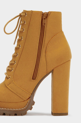 Liliana Monclair-1 Camel Lug Sole LaceUp Chunky Heel Platform Combat Booties