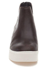 JSlides Women's Shea Slip-On Wedge Platform Sneaker Boot Grey Leather Bootie