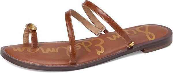 Sam Edelman Harlyn Rich Cognac Strappy Toe Ring Slip On Flat Slides Sandals