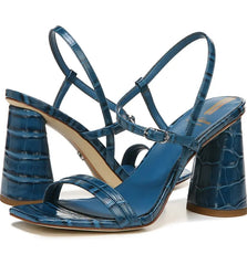 Sam Edelman Kit Indigo Croco Open Squared Toe Dress Ankle Strap Heeled Sandals
