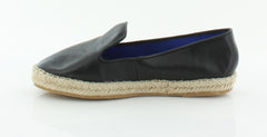 Jeffrey Campbell Womens Abides Black Leather Rounded Toe Espadrille Flat Loafers