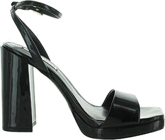 Steve Madden Camaron Black Patent Ankle Strap Squared Open Toe Platform Sandals