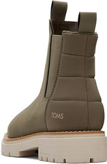 Toms Skylar Olive Pull On Lugged Sole Block Heel Rounded Toe Fashion Ankle Boots