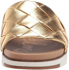 Sam Edelman Adaley Dark Gold Open-Toe Slip-On Platform Leather Slide Sandal