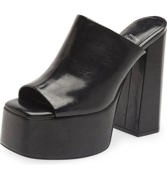 Jeffrey Campbell Luna-Luv Black Squared Open Toe Slip On Platform Mule Sandals