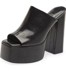 Jeffrey Campbell Luna-Luv Black Squared Open Toe Slip On Platform Mule Sandals