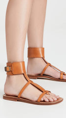 Sam Edelman Mollie Natural Thong Strap Wide Buckle-Embellished Cuff Flat Sandals