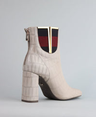 Cecelia New York Sanaz Bone Croc Color Side Flap Pointed Toe Zip Heel Boots