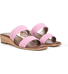 Sam Edelman Vena Pink Orchid Comfort Mid Heel Double-Strap Wedge Heeled Sandals