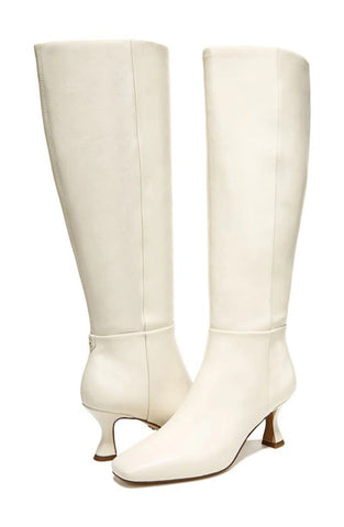 Sam Edelman Leigh 3 Ivory Leather Pointed Toe Spooled Heel Knee High Boots