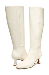 Sam Edelman Leigh 3 Ivory Leather Pointed Toe Spooled Heel Knee High Boots