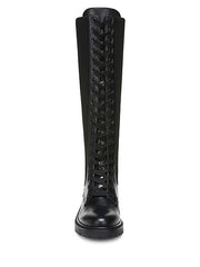 Sam Edelman Lila Black Lace Up Round Toe Block Heel Classic Tall Combat Boots