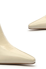 Schutz Tarah Eggshell Side Zipper Pointed Toe Stilleto Kitten Heel Ankle Boots