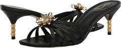 Sam Edelman Posey Black Woven Squared Open Toe Slip On Kitten Heeled Sandals