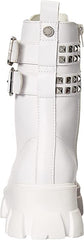 Steve Madden Tarzana White Leather Lace Up Embellished Combat Ankle Boots