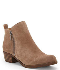 Lucky Brand Basel Dark Mushrrom Low Block Heel Zipper Rounded Toe Ankle Booties