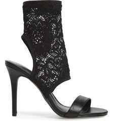 Charles David Remote Black Lace Pull On Open Toe Wrapped Heeled Fabric Pumps