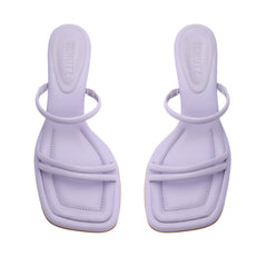 Schutz Agatha Mid Purple Open Square Toe Slip On Slim Leather Straps Heel Sandal