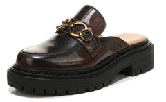 Circus by Sam Edelman Elena Black Gold Chain Slip On Round Toe Lug Sole Mules