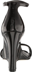 Steve Madden Mallor Black Patent Ankle Strap Round Open Toe Wedge Heeled Sandals