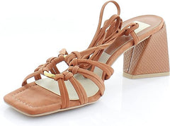 Dolce Vita Kash Cedar Nubuck Tie Up Open Squared Toe Block Heeled Sandals