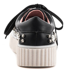 Lauren Lorraine Pam Black Lace Up Sneakers With Rhinetsone Stones Gem Platform