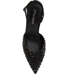 Jeffrey Campbell Shiner Black Satin Black Slingback Rhinestone Pointed Toe Pumps