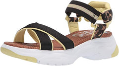 Circus by Sam Edelman Anderson Black Natural Ankle Strap Flat Sandal Lemon Drop