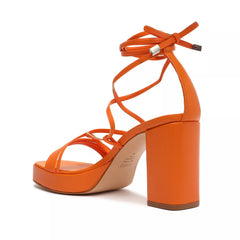 Schutz Glenna Bright Tangerine Tie Up Open Toe High Heel Platform Sandals