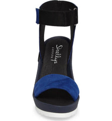 Shellys London Kayleigh Blue Multi Suede Ankle Strap Platform Retro Wedge Sandal