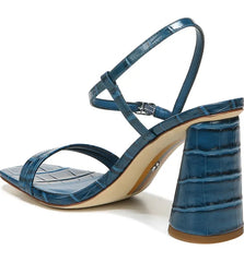 Sam Edelman Kit Indigo Croco Open Squared Toe Dress Ankle Strap Heeled Sandals
