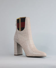 Cecelia New York Sanaz Bone Croc Color Side Flap Pointed Toe Zip Heel Boots