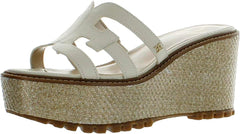 Sam Edelman Laine Ivory Wedge Heel Leather Strap Slip On Fashion Heeled Sandals