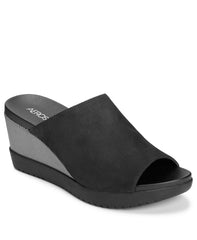 Aerosoles Blond Black Nubuck Covered Platform Wedge Slip On Slide Sandals
