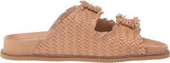 Sam Edelman Oaklyn Natural Woven Leather Buckle Embellished Strap Slides Sandals