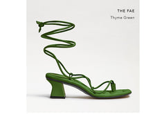 Sam Edelman Fae Thyme Green Leather Square Open Toe Strappy Tie Up Heeled Sandal