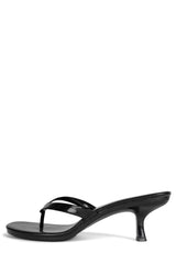 Jeffrey Campbell Thong-3 Black Combo Rounded Open Toe Slip On Heeled Sandal