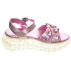 Jeffrey Campbell Diaries Strap Platform Sandal Pink Rhinestone Clear Platform