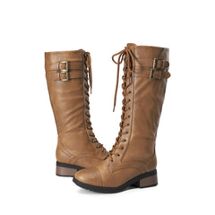 DREAM PAIRS Georgia Camel Pu Fashion Zipper Knee High Riding Combat Boots 10