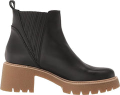 Dolce Vita Harte H2O Black Leather Pull On Chunky Lugged Block Heel Ankle Boots