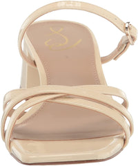 Sam Edelman Rachelle Ivory Patent Multi Cross Over Buckle Strap Heeled Sandals