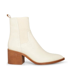 Steve Madden Abriel Bone White Leather Pointed Toe Pull On Western Bootie Boot