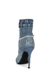 Jeffrey Campbell Denimous Blue Denim Multi Stiletto Heel Pointed Toe Ankle Boots