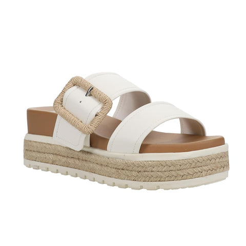 MIA Kenzy White Buckle Espadrille Platform Athletic Sandals Casual Mid Heel Sandals